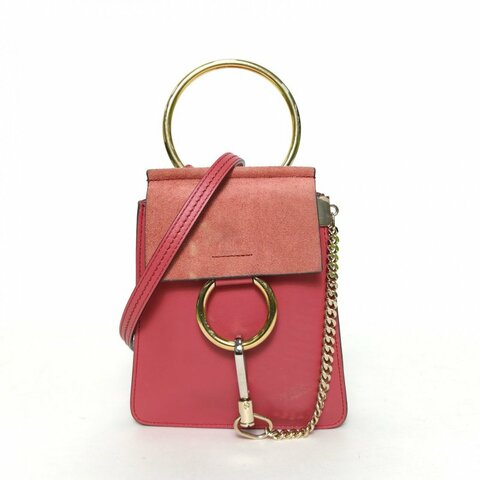 CHLOE 粉紅色牛皮麂皮FAYEfaye圓環MINI斜挎包//肩背包