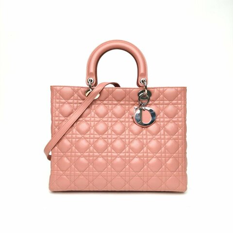 DIOR Lady戴妃包七格裸粉色羊皮銀扣2011肩背包