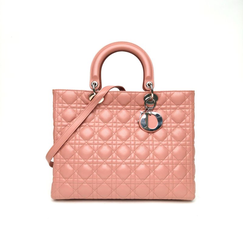 DIOR Lady戴妃包七格裸粉色羊皮銀扣2011肩背包-0