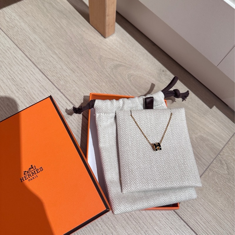 Hermes mini H 項鍊 黑金-9