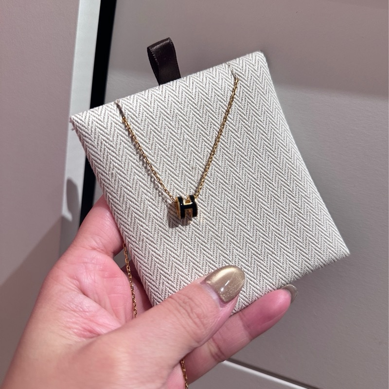 Hermes mini H 項鍊 黑金-10
