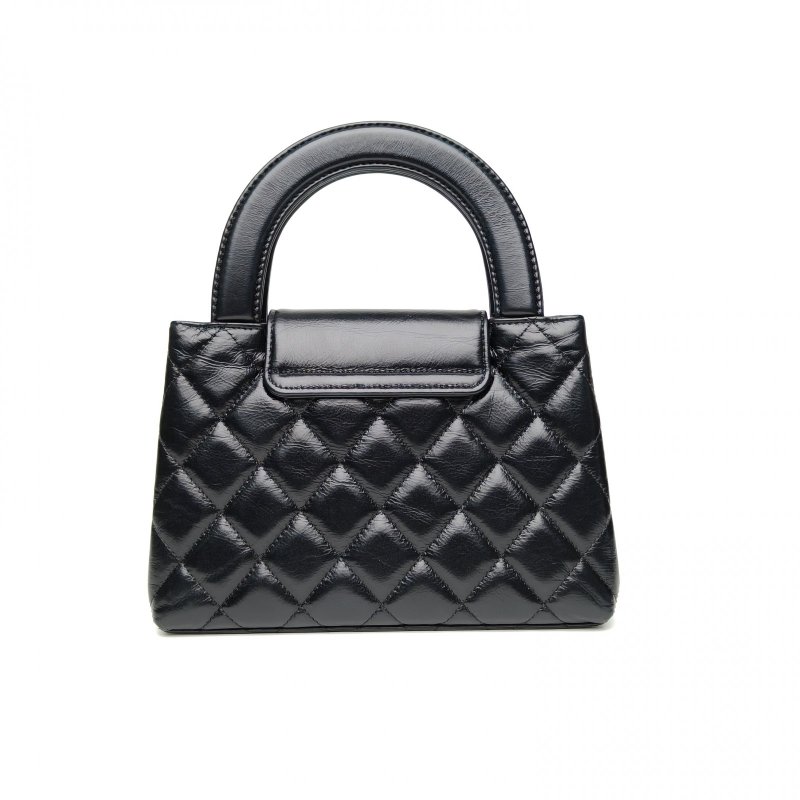 CHANEL 25CKelly鏈條手柄手提包黑色牛皮晶片開金扣肩背包-2