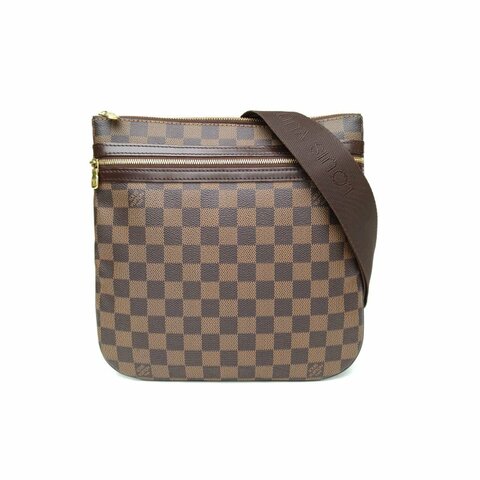 LOUIS VUITTON 棕色棋盤格PVC2008中古郵差包斜跨包肩背包