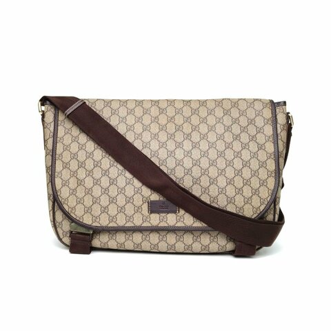 GUCCI 老花PVC金扣雙G郵差包斜挎包肩背包