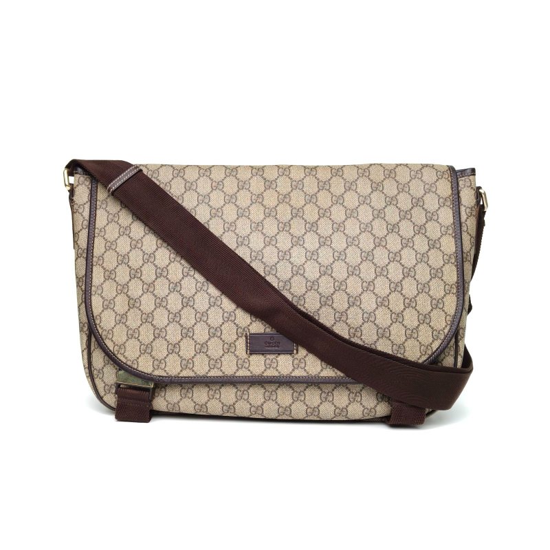 GUCCI 老花PVC金扣雙G郵差包斜挎包肩背包-0