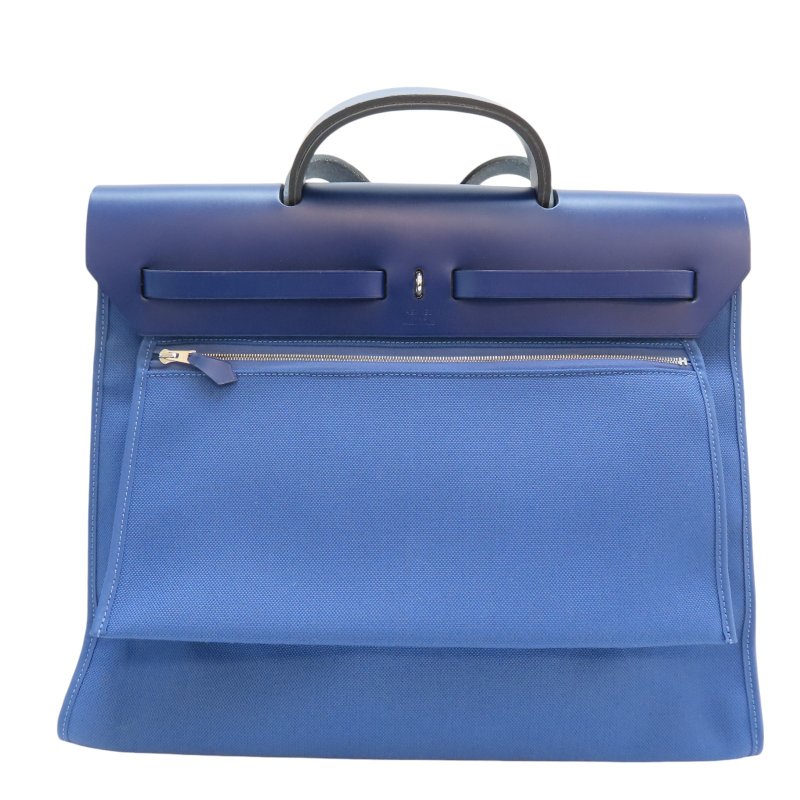 【再降價】藍色 帆布 Herbag 39 肩背包 銀扣 C刻-1