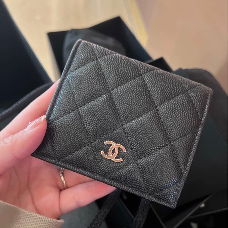 #全新全配 #全網最低💰 #櫃上4️⃣萬 香奈兒黑金荔枝對開短夾🈶零錢袋-2
