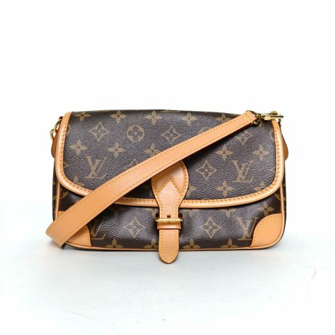 LOUIS VUITTON Diane法棍包24可拆卸黑紫寬肩帶老花PVC晶片肩背包