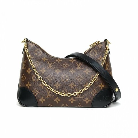 LOUIS VUITTON BOULOGNE牛角包可拆卸肩帶黑色PVC晶片老花肩背包