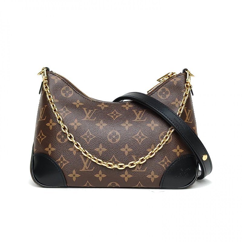 LOUIS VUITTON BOULOGNE牛角包可拆卸肩帶黑色PVC晶片老花肩背包-0