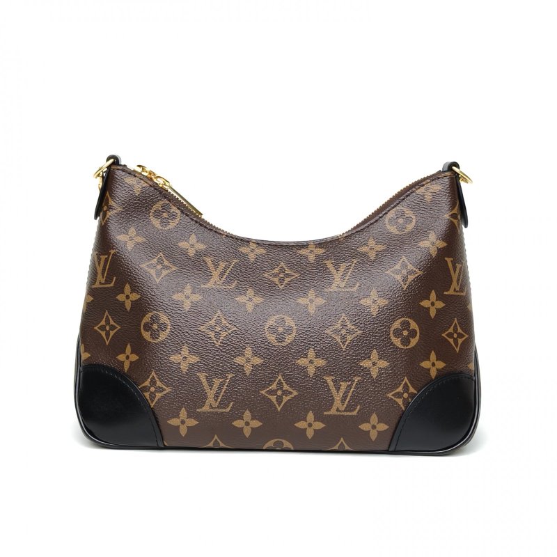 LOUIS VUITTON BOULOGNE牛角包可拆卸肩帶黑色PVC晶片老花肩背包-2