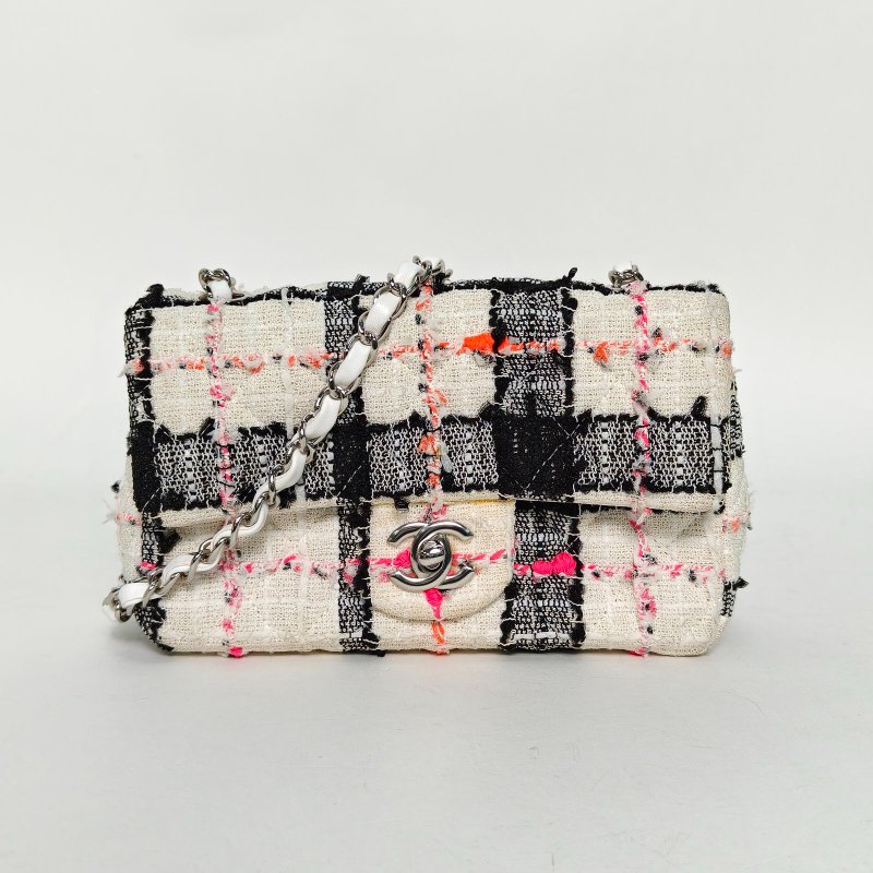 CHANEL CF口蓋包大Mini20拼色毛呢29開銀扣肩背包-0