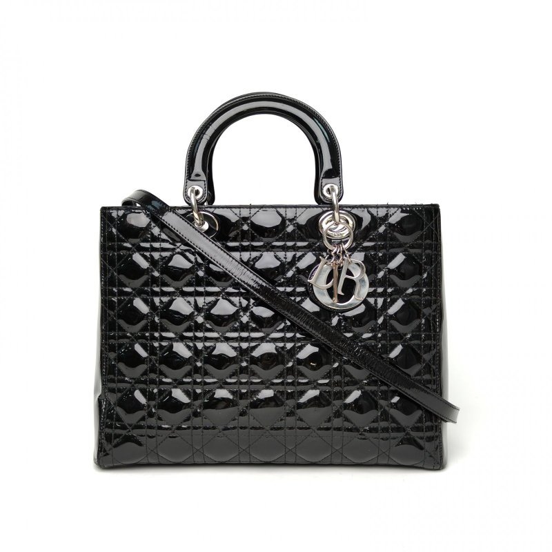 DIOR Lady戴妃包七格黑色漆皮銀扣2012肩背包-0