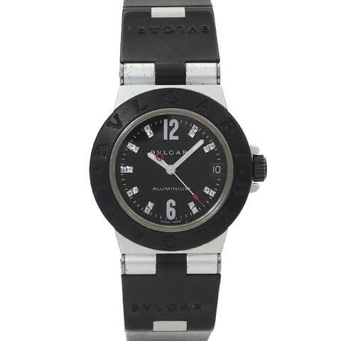 寶格麗 (BVLGARI) AL32TA 鋁合金女士腕錶，鑲嵌 18 顆鑽石，日期顯示，黑色石英機芯