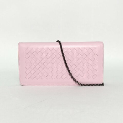 BOTTEGA VENETA 粉色羊皮鎢鋼扣經典編織Woc鏈條包肩背包