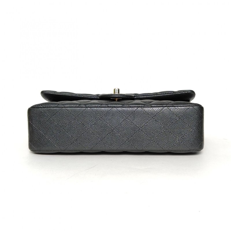 CHANEL CF口蓋包中號25.5深灰色荔枝牛皮25開金扣肩背包-4