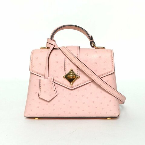 LOUIS VUITTON ROSEDESVENTSmini19粉色鴕鳥皮金扣晶片肩背包