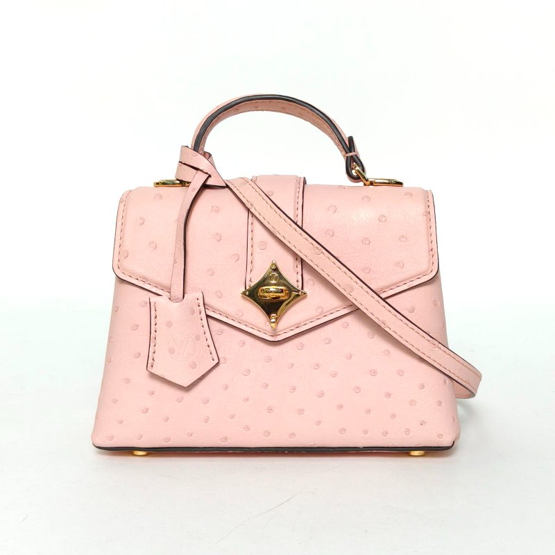 LOUIS VUITTON ROSEDESVENTSmini19粉色鴕鳥皮金扣晶片肩背包-0