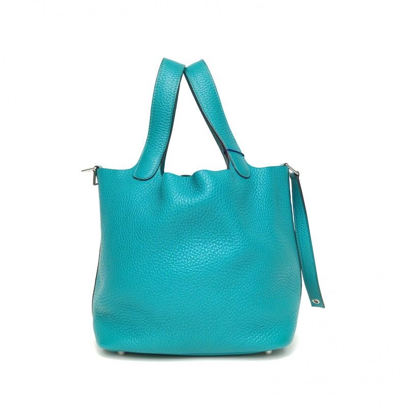 HERMES Picotin18菜籃子7F孔雀藍TC皮X刻銀扣肩背包-1