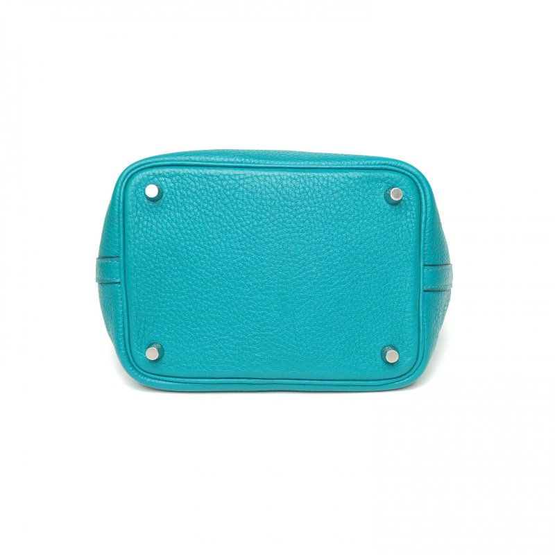 HERMES Picotin18菜籃子7F孔雀藍TC皮X刻銀扣肩背包-4