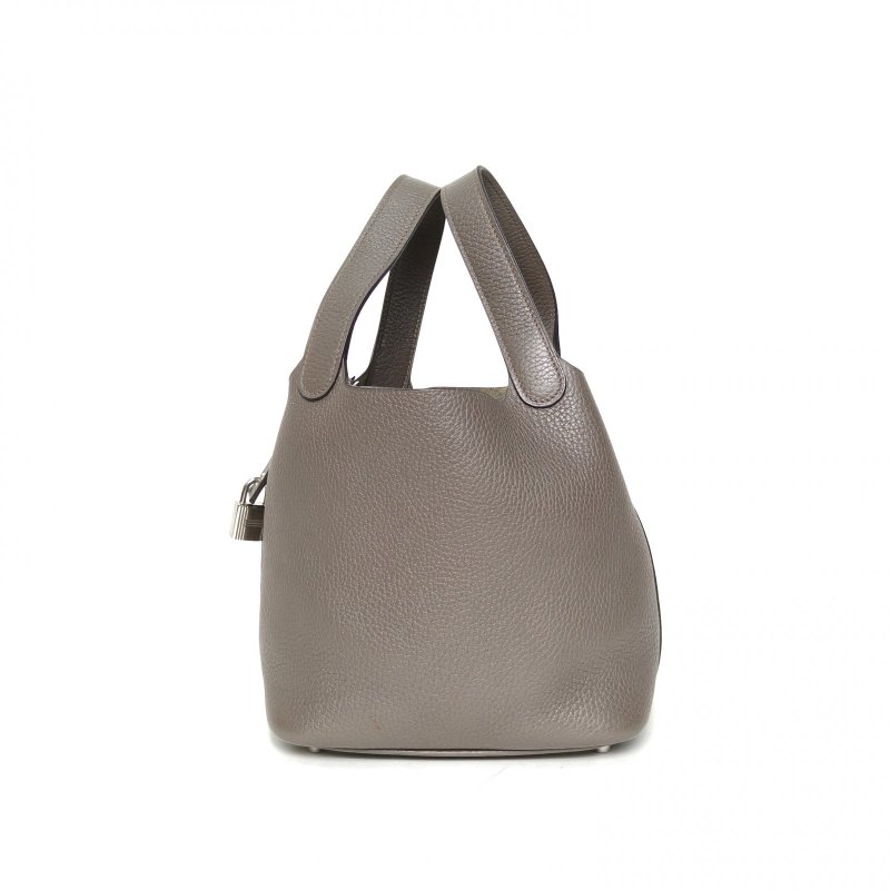 HERMES Picotin18菜籃子8F錫器灰TC皮A刻銀扣肩背包-1