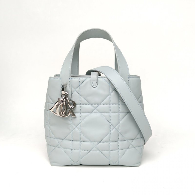 DIOR Toujours豎版小號16湖藍牛皮銀扣2025肩背包-0