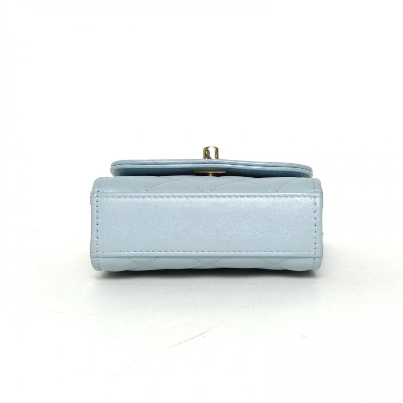 CHANEL TrendyCC口蓋包方版11淺藍色羊皮鐳射標金扣肩背包-4