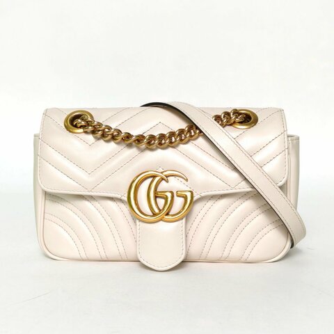 GUCCI GGMarmont肩背包Mini22白色牛皮金扣肩背包