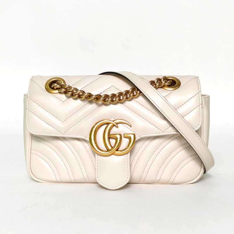 GUCCI GGMarmont肩背包Mini22白色牛皮金扣肩背包-0