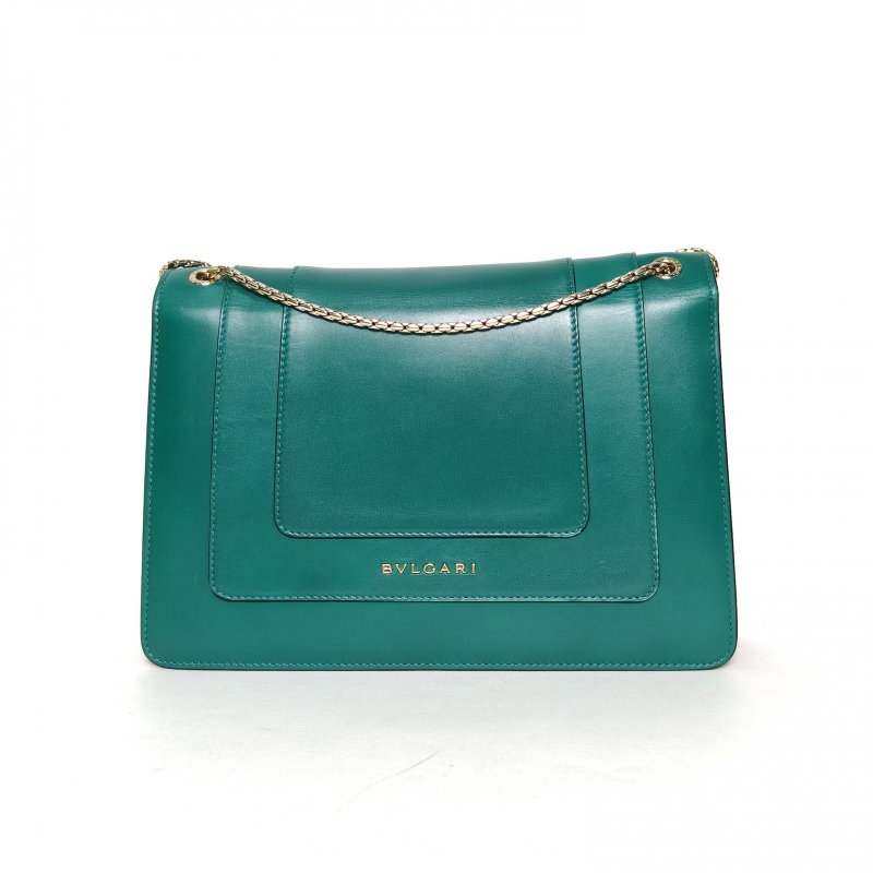 BVLGARI SerpentiForever風琴蛇頭包橫版28無手柄綠色牛皮肩背包-2