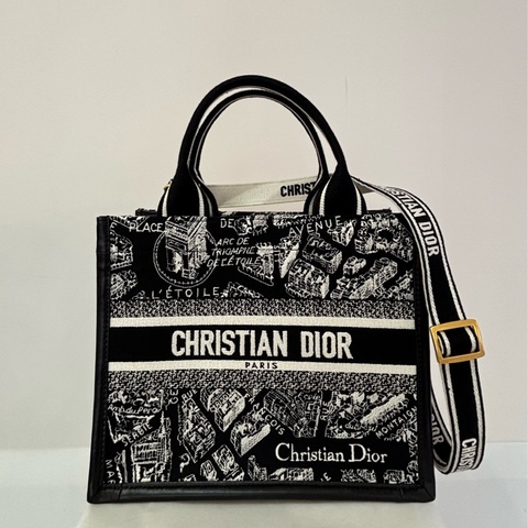 DIOR黑白紋布巴黎街道二用BOOK TOTE