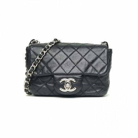 CHANEL CF口蓋包方胖子17黑色牛皮12開銀扣肩背包