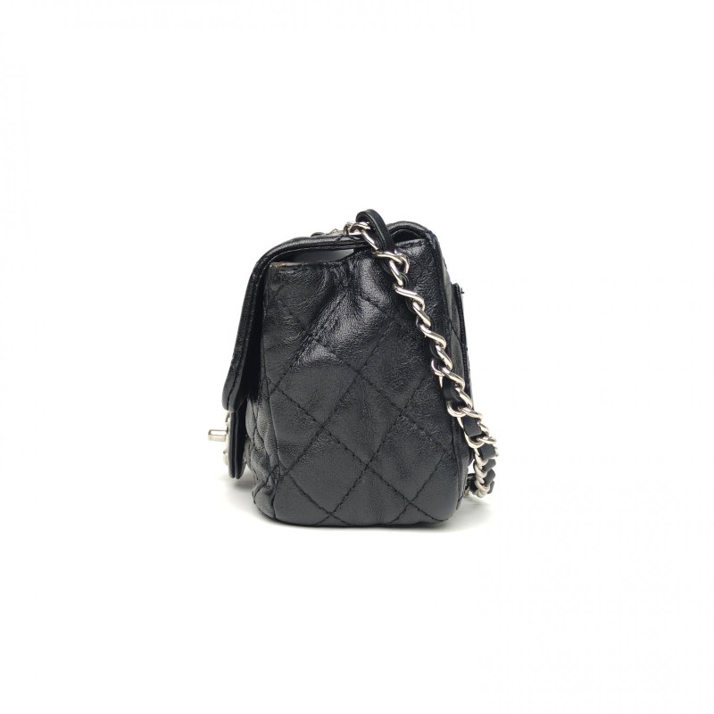 CHANEL CF口蓋包方胖子17黑色牛皮12開銀扣肩背包-1