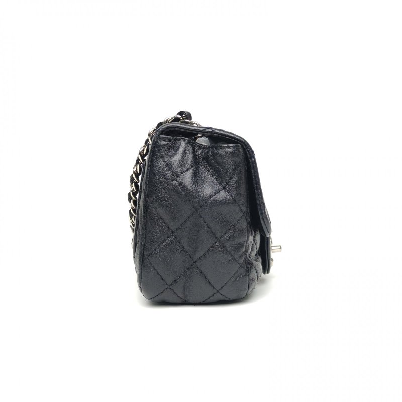 CHANEL CF口蓋包方胖子17黑色牛皮12開銀扣肩背包-3