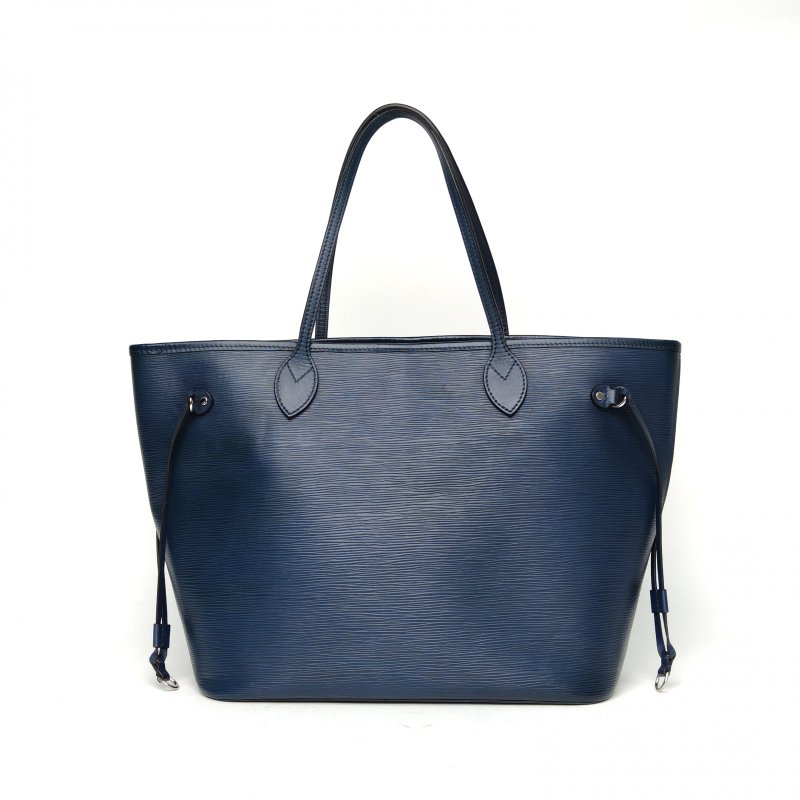 LOUIS VUITTON Neverfull中號31配子袋藍色EPI水波紋牛皮銀扣2013肩背包-0