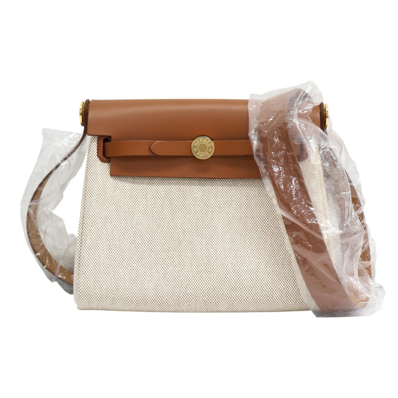 棕色牛皮 米白色帆布 Mini Herbag zip 20 肩背包 K刻【HERMES 愛馬仕】-0