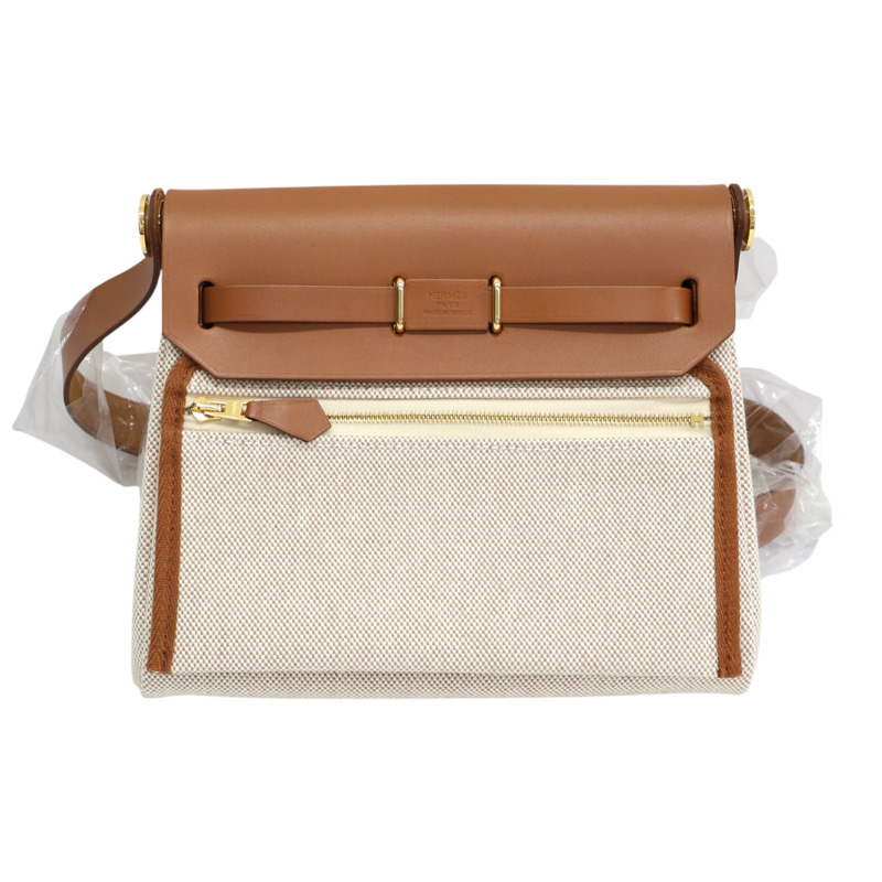 棕色牛皮 米白色帆布 Mini Herbag zip 20 肩背包 K刻【HERMES 愛馬仕】-1
