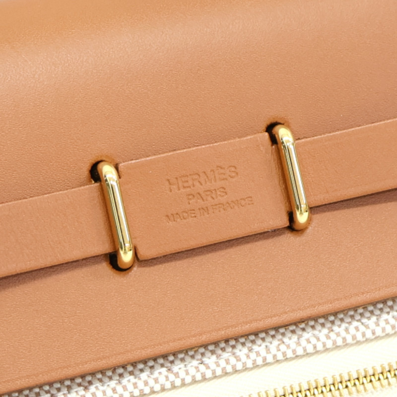 棕色牛皮 米白色帆布 Mini Herbag zip 20 肩背包 K刻【HERMES 愛馬仕】-6