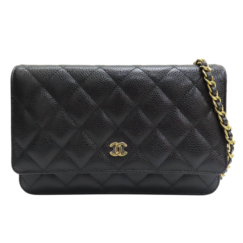 黑色 菱格紋 荔枝文 牛皮 WOC 鏈帶肩背包 金釦【CHANEL 香奈兒】 AP0250-0