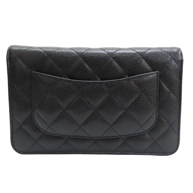 黑色 菱格紋 荔枝文 牛皮 WOC 鏈帶肩背包 金釦【CHANEL 香奈兒】 AP0250-1