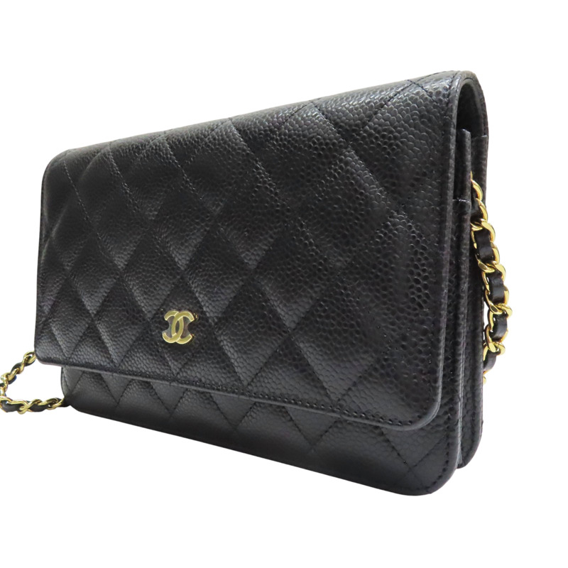 黑色 菱格紋 荔枝文 牛皮 WOC 鏈帶肩背包 金釦【CHANEL 香奈兒】 AP0250-2