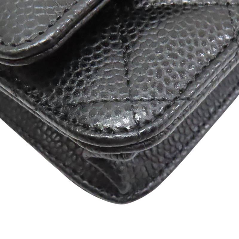 黑色 菱格紋 荔枝文 牛皮 WOC 鏈帶肩背包 金釦【CHANEL 香奈兒】 AP0250-9