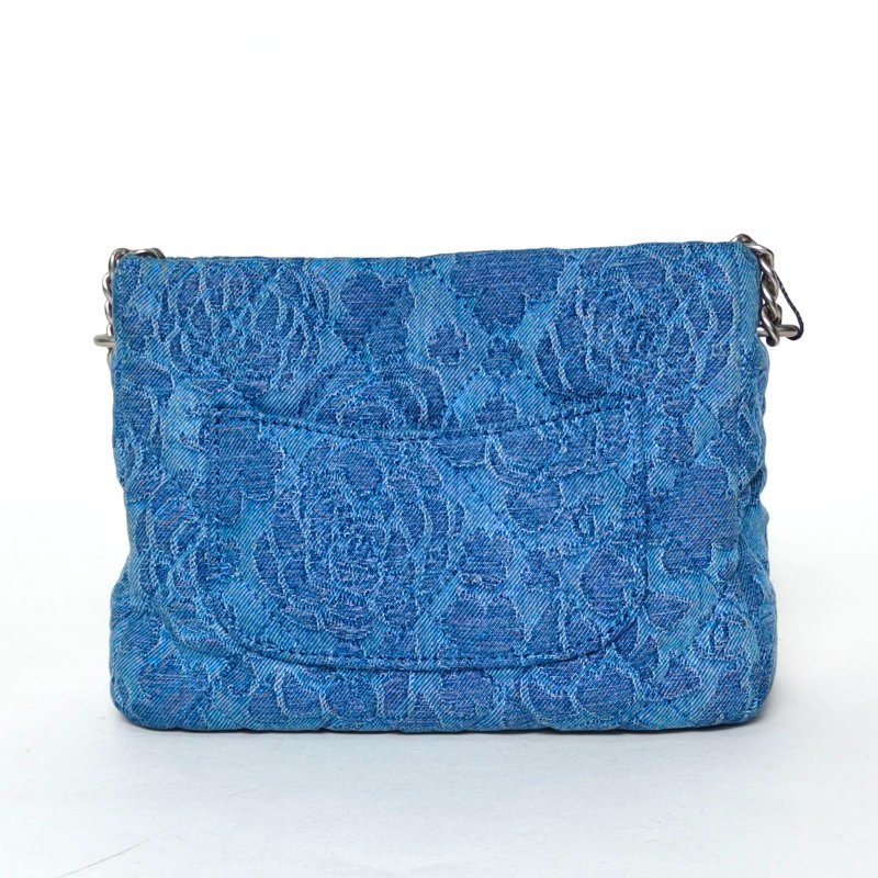 CHANEL 牛仔藍牛仔晶片開銀扣愛心金球肩帶23P山茶花hobo藍肩背包-2