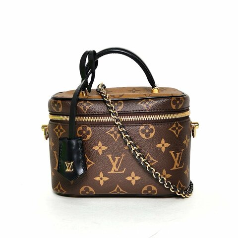 LOUIS VUITTON Vanity化妝包小號19老花PVC金扣晶片肩背包