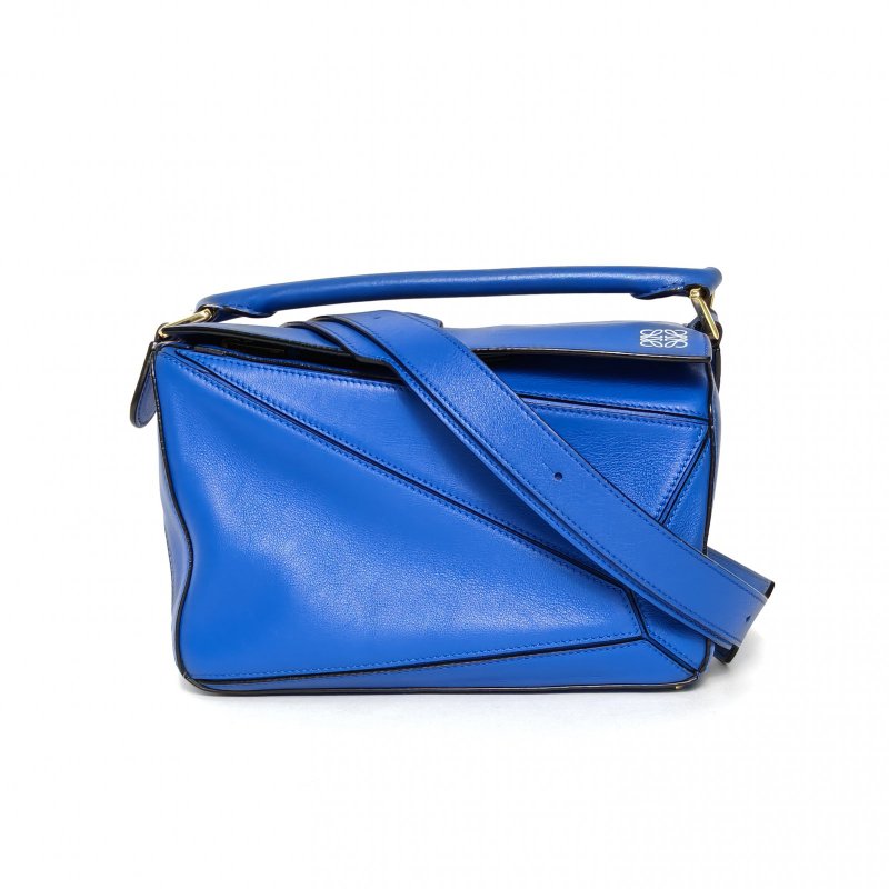 LOEWE Puzzle24幾何包小號藍色牛皮肩背包-0