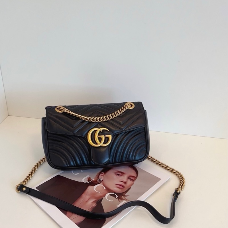 Gucci 古馳 黑金 馬蒙 marmont 26 鏈條包-0
