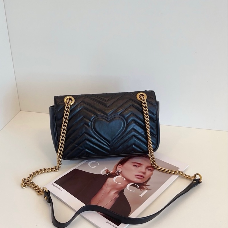 Gucci 古馳 黑金 馬蒙 marmont 26 鏈條包-1
