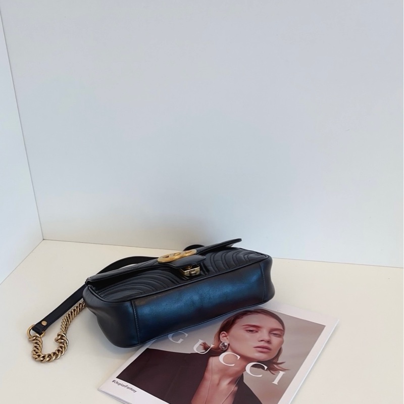 Gucci 古馳 黑金 馬蒙 marmont 26 鏈條包-4