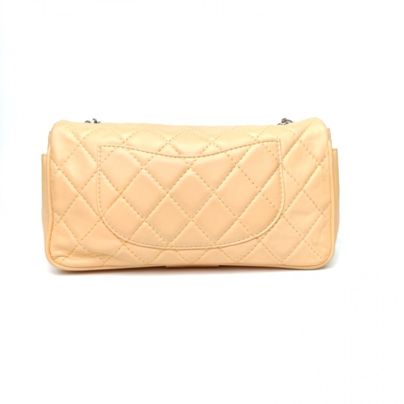 CHANEL 奶茶色羊皮11開銀扣CF愛丁堡系列口蓋包肩背包-2