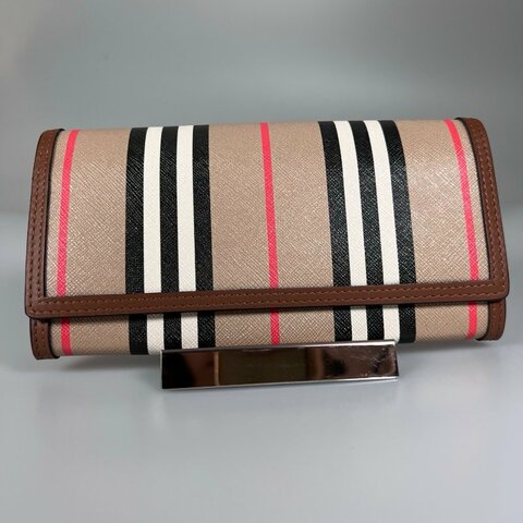 BURBERRY 格紋咖啡色掀蓋長夾